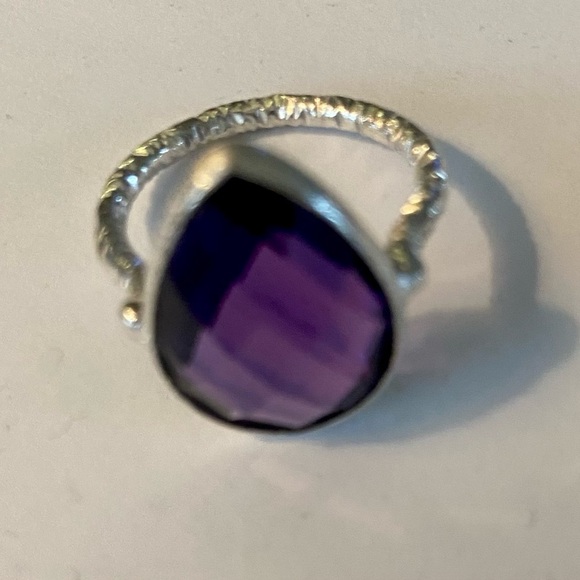 Amethyst-Colored Teardrop Silver Statement Ring​ - Picture 7 of 8